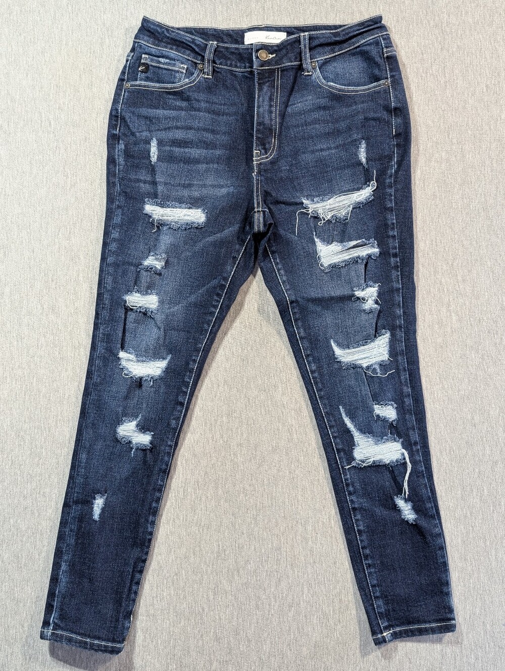 KanCan Curvy Monroe High Rise Super Skinny Jeans Women's 13/30 Destroyed Blue
